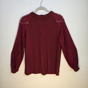Miholl Women's Long Lace Sleeve Top.  Maroon Size Large.